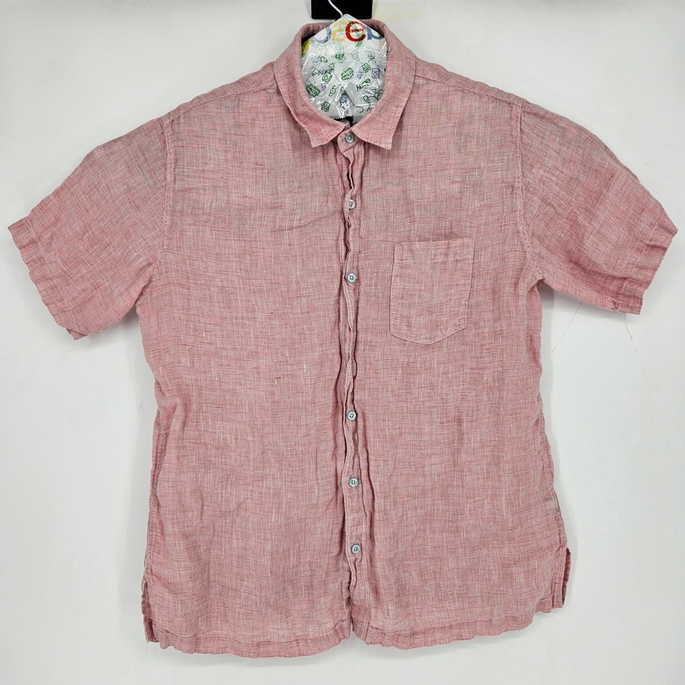 Tori Richard Shirt Mens XL Linen Button Up Short Sleeve Pink Casual Preppy